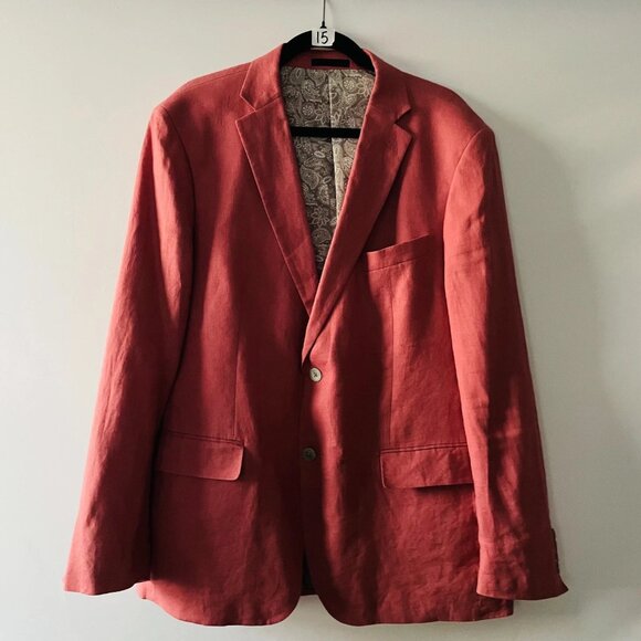 Lauren Ralph Lauren Dark Salmon Pink Single Breasted Linen Sport Blazer Size 44R - Picture 1 of 7